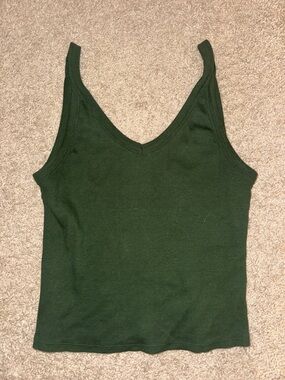 Pilcro Ribbed V-Neck Tank Top - Forest Green